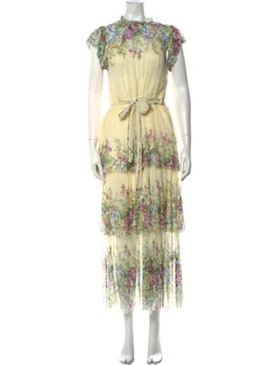 Pre-owned Christy Lynn Silk Midi Length Dress W/ Tags In Yellow