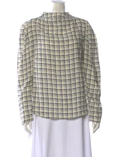 Pre-owned Christy Lynn Silk Plaid Print Button-up Top In Neutral