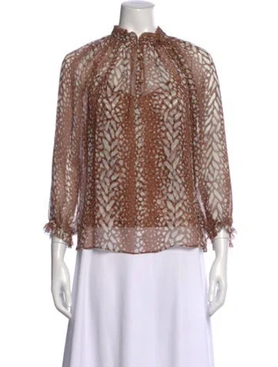 Pre-owned Christy Lynn Silk Printed Blouse W/ Tags In Brown