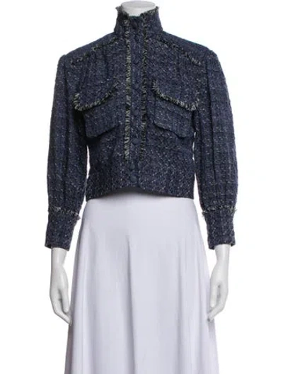 Pre-owned Christy Lynn Tweed Pattern Jacket In Blue