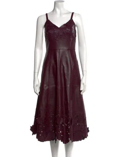 Pre-owned Christy Lynn V-neck Midi Length Dress In Burgundy