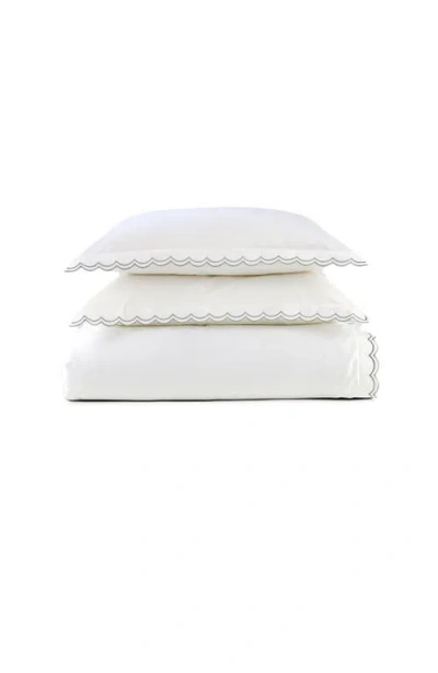 Christy Scallop Edge Luxury Cotton Sateen Duvet Cover Sets In Silver