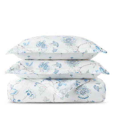 Christy Tropical Floral Cotton Sateen Reversible Duvet Cover Set, Full/queen - Exclusive In Blue