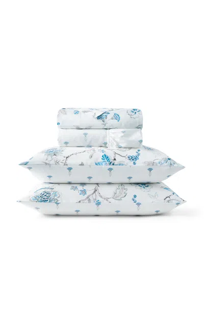 Christy - Tropical Floral Sateen Queen Sheet Set - Blue