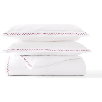 Christy Wave Embroidered Edge Cotton Percale Duvet Cover Sets In White