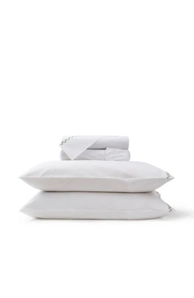 Christy Wave Embroidered Edge Cotton Percale Sheet Set Bundles In White