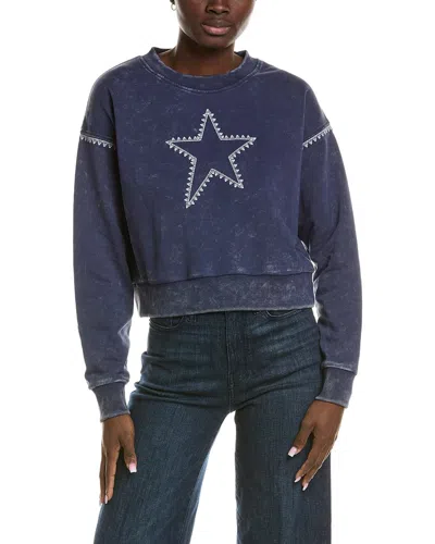 Chrldr Blanket Stitch Dina Crop Sweatshirt In Blue