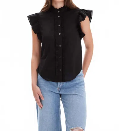 Chrldr Bridget Ruffled Button Up Top In Black