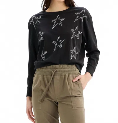 Chrldr Double Stars Long Sleeve Boatneck Top In Black In Multi