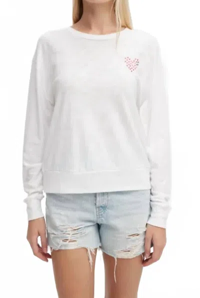 Chrldr Foil Hearts Long Sleeve Boatneck Top In White