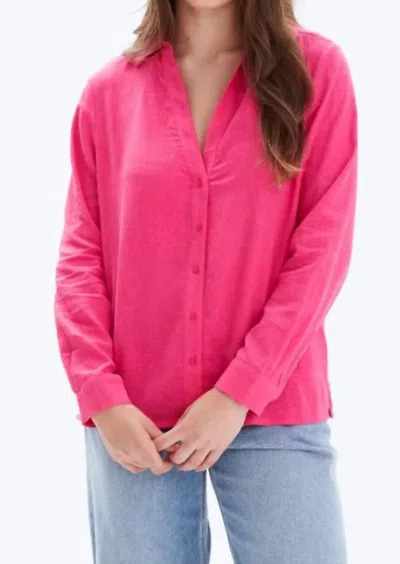 Chrldr Frida Linen Button Up In Strawberry Pink In Multi