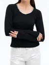 Chrldr Kimmi Metallic Tipped Long Sleeve U Neck T-shirt Black In Black