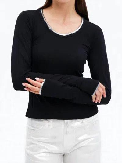 Chrldr Kimmi Metallic Tipped Long Sleeve U Neck T-shirt Black