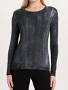 Chrldr Long Sleeve Metallic Sparkle Tee In Black/silver In Black