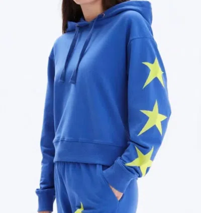 Chrldr Neon Star Cropped Pullover Hoodie Top In Electric Blue