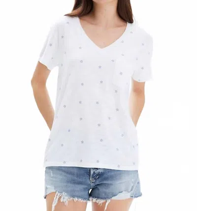 Chrldr Stars V Neck Top In White/blue In Multi