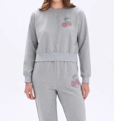 Chrldr Studded Cherry Sweatshirt In Heather Grey