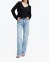 Chrldr Whipstitch Ava V-neck Long Sleeve T-shirt In Black