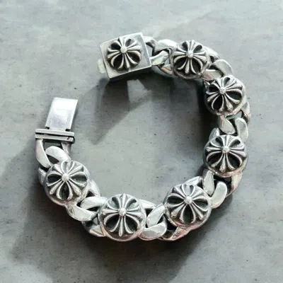 Pre-owned Chrome Hearts 0.925 Silver Cross Ball Link Id Bracelet
