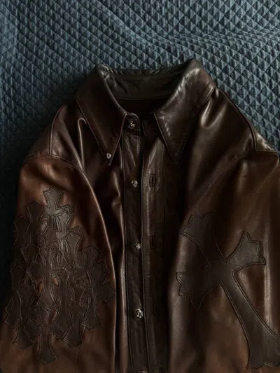 Pre-owned Chrome Hearts 1/1 2002 Custom Order  Brown Leather Shirt Size S