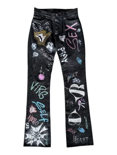 Pre-owned Chrome Hearts 1/1 Matty Boy  Painted Leather Fleur-knee Pants In Black
