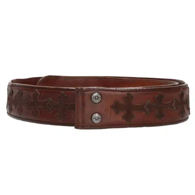 Pre-owned Chrome Hearts 2 Snap Cemetery Cross Patch Leather Belt In Brown