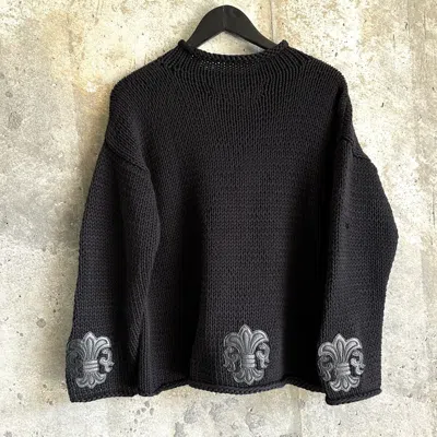 Pre-owned Chrome Hearts 2000's Fleur Cross Patch Roll Neck Heavy Knit Sweater In Black