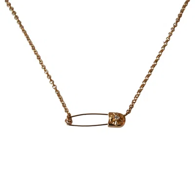 Chrome Hearts 22k Gold Diamond Safety Pin Clip Roll Chain Necklace Gold