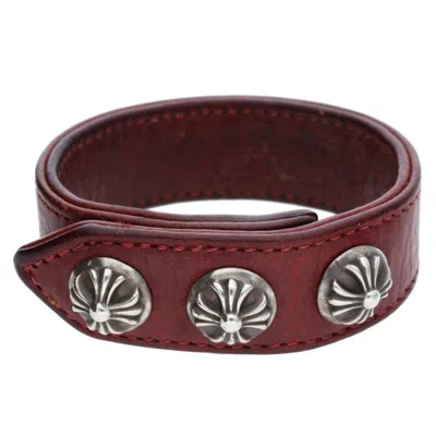 Pre-owned Chrome Hearts 3 Button 2 Snap Leather Bracelet Bangle In Black