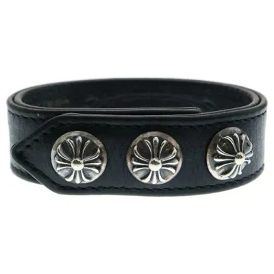 Pre-owned Chrome Hearts 3 Button 2 Snap Leather Bracelet Bangle In Black