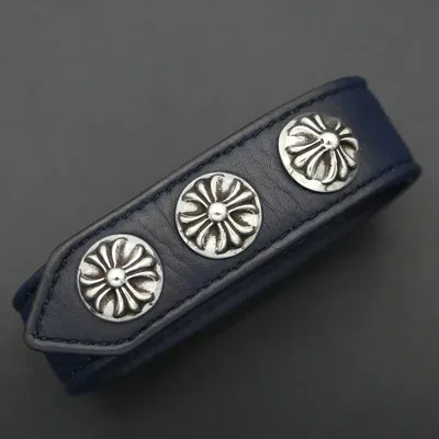Pre-owned Chrome Hearts 3 Button 2 Snap Leather Bracelet Bangle In Blue