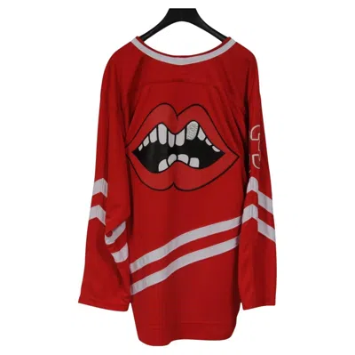 Pre-owned Chrome Hearts 33 Matty Boy Hockey Jersey Ls Medium Red Chomper Mouth Ch Logo