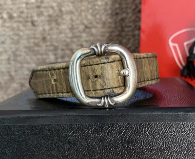 Pre-owned Chrome Hearts Adjustable Camo Leather Silver Snap Bracelet In Brown