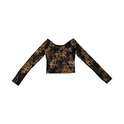 Chrome Hearts All Over Cross Print Off-shoulder Mesh Long-sleeve Top Brown