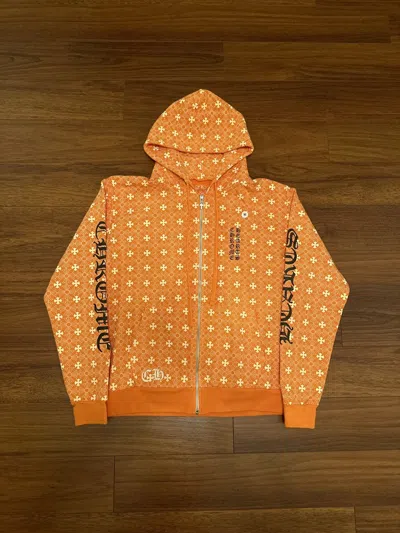 Pre-owned Chrome Hearts All Over Monogram Horseshoe Zip Up Hoodie In Orange
