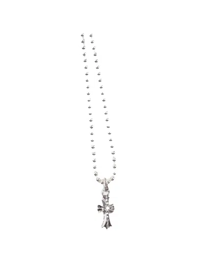 Chrome Hearts Cross Diamond Ball-chain Necklace In Silver