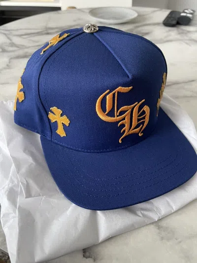 Pre-owned Chrome Hearts Baseball Hat Cap (blue/yellow) W/ Cross Patches