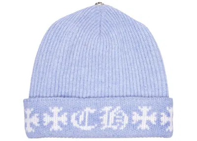 Pre-owned Chrome Hearts Big Daddy Cashmere Beanie In Light Blue/white