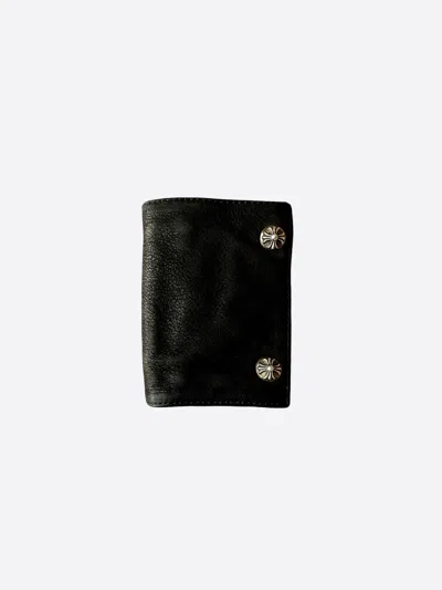 Pre-owned Chrome Hearts Black Leather Trifold Wallet
