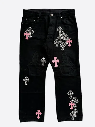 Pre-owned Chrome Hearts Black Pink & Checkered Cross Patch Fleur Jeans