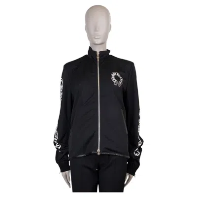 Pre-owned Chrome Hearts Black Polyester Leather Trim Mesh Track Jacket S