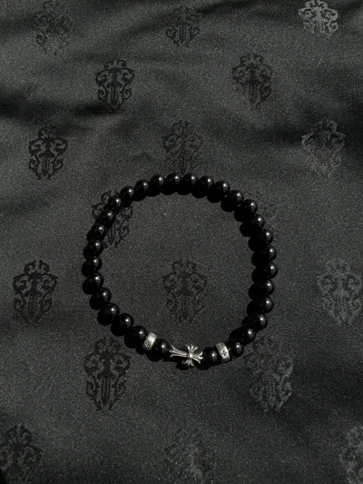 Pre-owned Chrome Hearts Black Tourmaline Cross Bead Bracelet - L
