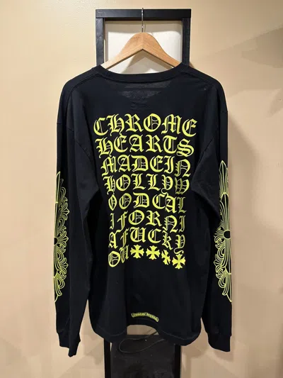 +クロムハーツ+★激レア★Eye Chart Neon Yellow Floral L/S Tee Pre-owned Chrome Hearts Black / Yellow Eye Chart Floral Long