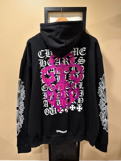 Pre-owned Chrome Hearts Black Zip Up Pink Dagger And Eye Chart Hoodie