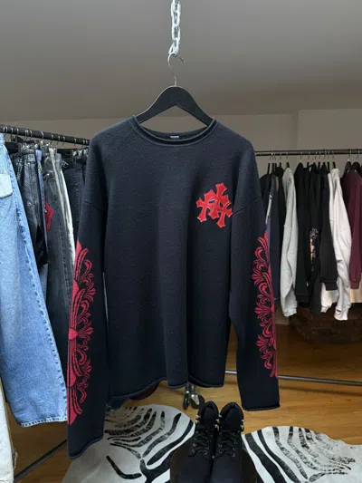 Pre-owned Chrome Hearts Black/red Cashmere Fleur Cross Patch Sweater