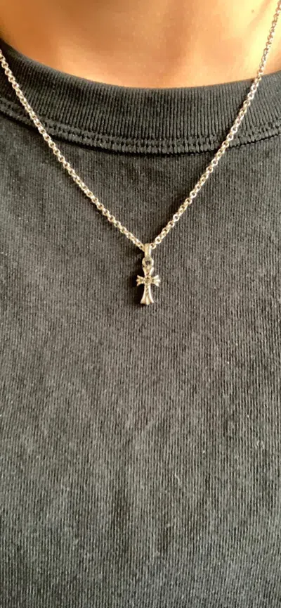 Pre-owned Chrome Hearts Blck Diamond Tiny Bbyfat Cross Necklace In Silver