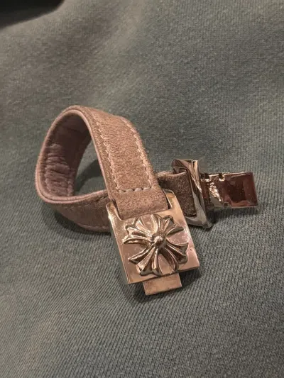 Pre-owned Chrome Hearts Blue Leather Rhodium Harness Clasp Bracelet