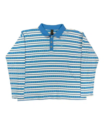Pre-owned Chrome Hearts Blue Striped Plus Long Sleeve Rugby Polo Knit Shirt