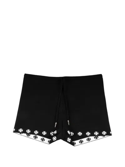 Chrome Hearts Boyshorts Cross-print Drawstring Shorts In Black