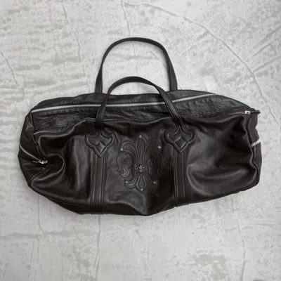Pre-owned Chrome Hearts Brown Leather Fleur Xl Duffel Bag